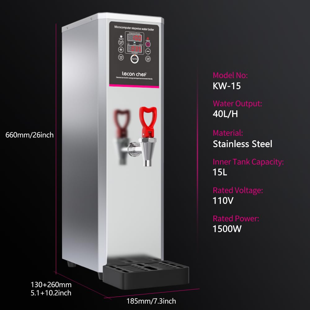 Water Boiler Eletric Commercial Hot Water Dispenser Countertop with Filter Black Automatic 15L 1500W Fast Heating for Restaurant, Home, Office