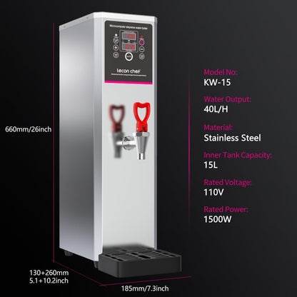 Water Boiler Eletric Commercial Hot Water Dispenser Countertop with Filter Black Automatic 15L 1500W Fast Heating for Restaurant, Home, Office