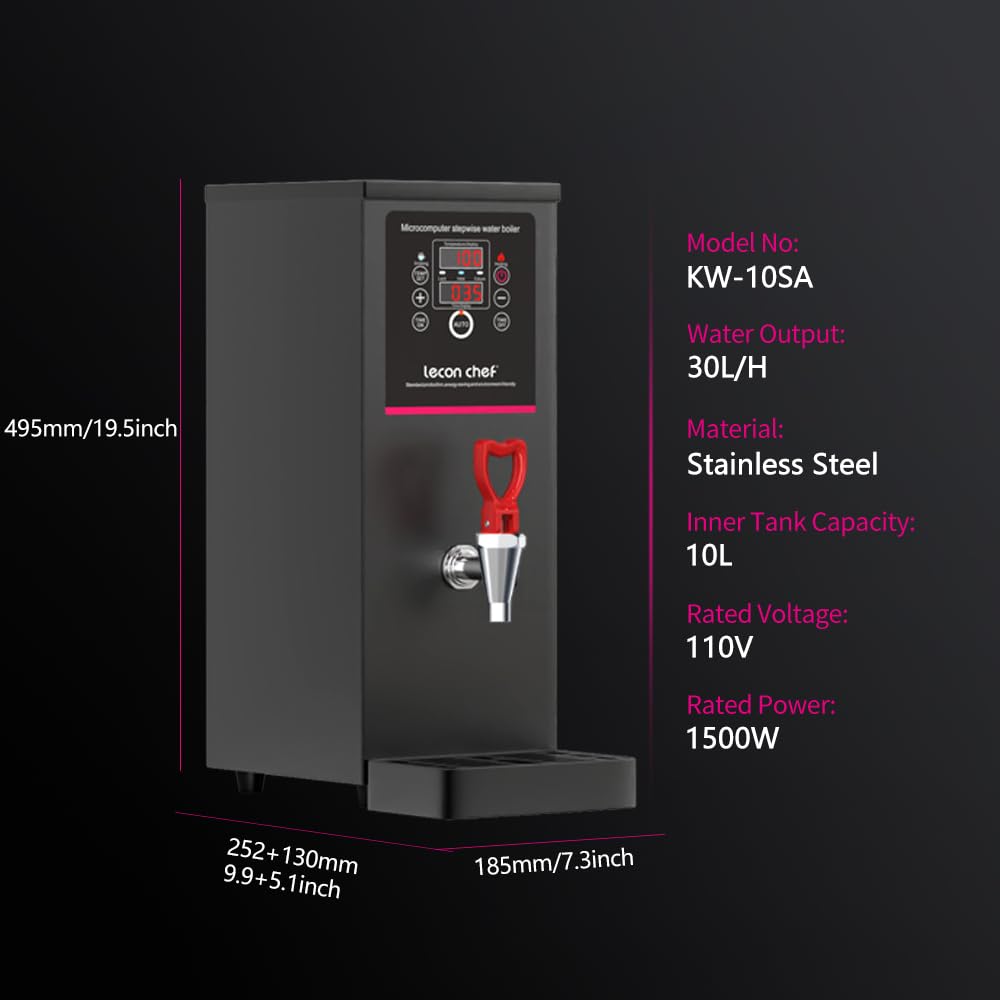 Water Boiler Eletric Commercial Hot Water Dispenser Countertop with Filter Black Automatic 15L 1500W Fast Heating for Restaurant, Home, Office