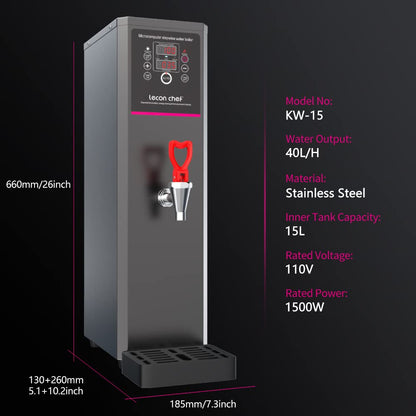 Water Boiler Eletric Commercial Hot Water Dispenser Countertop with Filter Black Automatic 15L 1500W Fast Heating for Restaurant, Home, Office