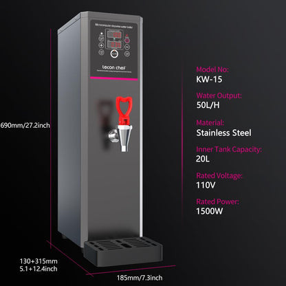 Water Boiler Eletric Commercial Hot Water Dispenser Countertop with Filter Black Automatic 15L 1500W Fast Heating for Restaurant, Home, Office