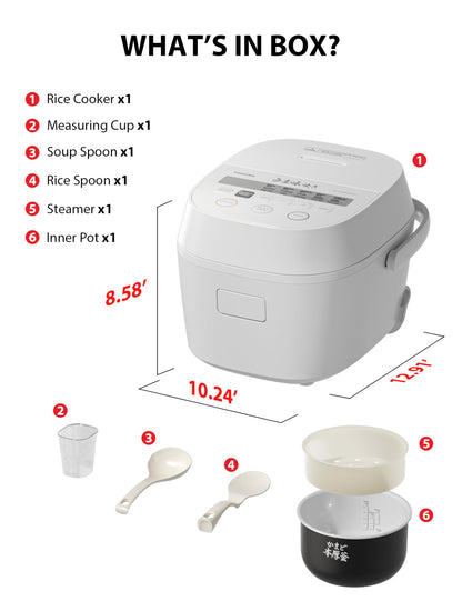 Toshiba Rice Cooker 6 Cup Uncooked – Japanese Rice Cooker with Fuzzy Logic Technology, 7 Cooking Functions, Digital Display, 2 Delay Timers and Auto Keep Warm, Non-Stick Inner Pot, White