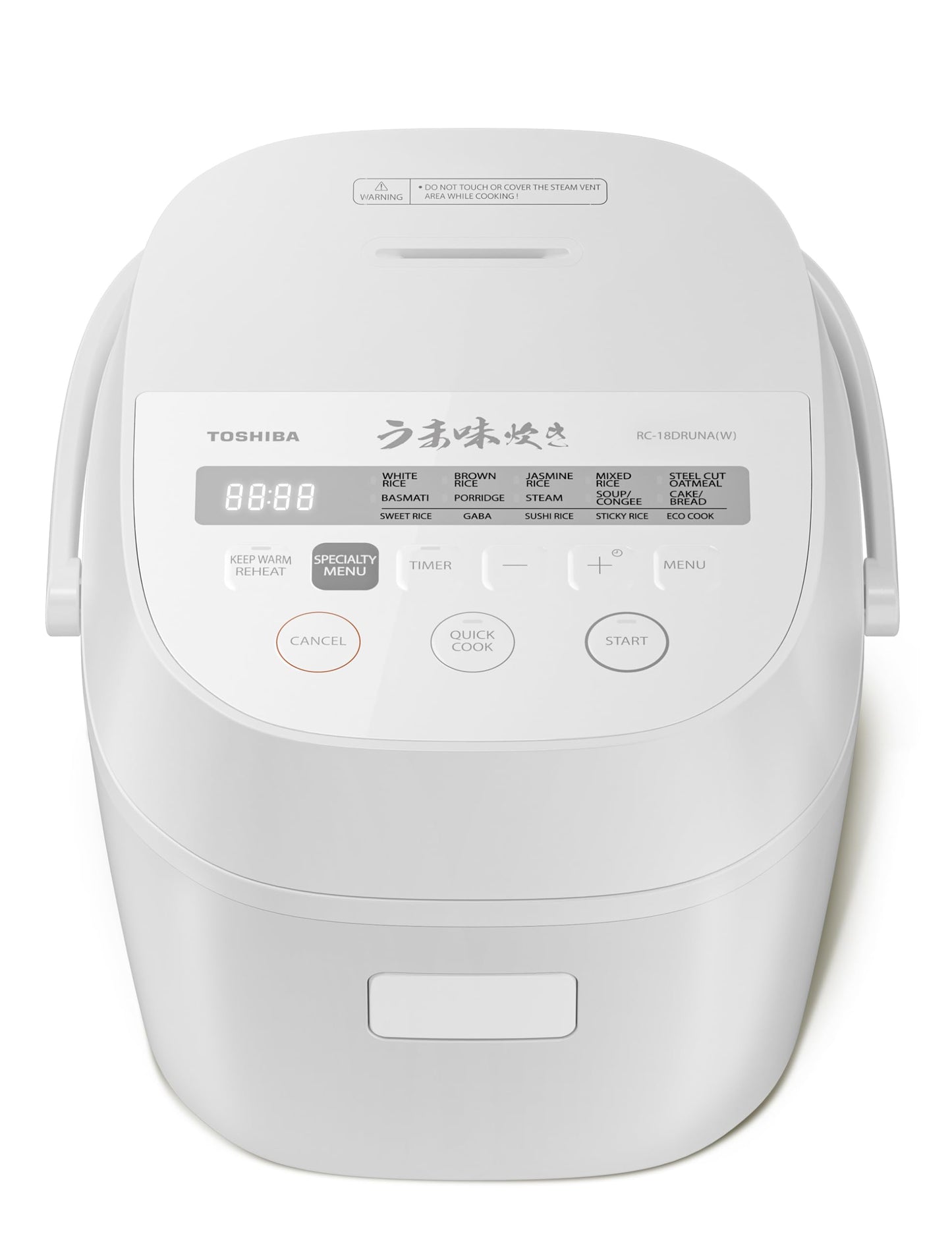Toshiba Rice Cooker 6 Cup Uncooked – Japanese Rice Cooker with Fuzzy Logic Technology, 7 Cooking Functions, Digital Display, 2 Delay Timers and Auto Keep Warm, Non-Stick Inner Pot, White