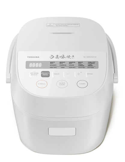 Toshiba Rice Cooker 6 Cup Uncooked – Japanese Rice Cooker with Fuzzy Logic Technology, 7 Cooking Functions, Digital Display, 2 Delay Timers and Auto Keep Warm, Non-Stick Inner Pot, White