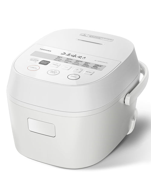 Toshiba Rice Cooker 6 Cup Uncooked – Japanese Rice Cooker with Fuzzy Logic Technology, 7 Cooking Functions, Digital Display, 2 Delay Timers and Auto Keep Warm, Non-Stick Inner Pot, White