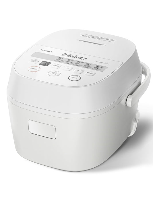 Toshiba Rice Cooker 6 Cup Uncooked – Japanese Rice Cooker with Fuzzy Logic Technology, 7 Cooking Functions, Digital Display, 2 Delay Timers and Auto Keep Warm, Non-Stick Inner Pot, White