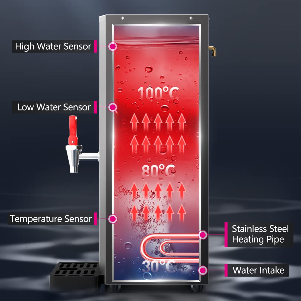Water Boiler Eletric Commercial Hot Water Dispenser Countertop with Filter Black Automatic 15L 1500W Fast Heating for Restaurant, Home, Office