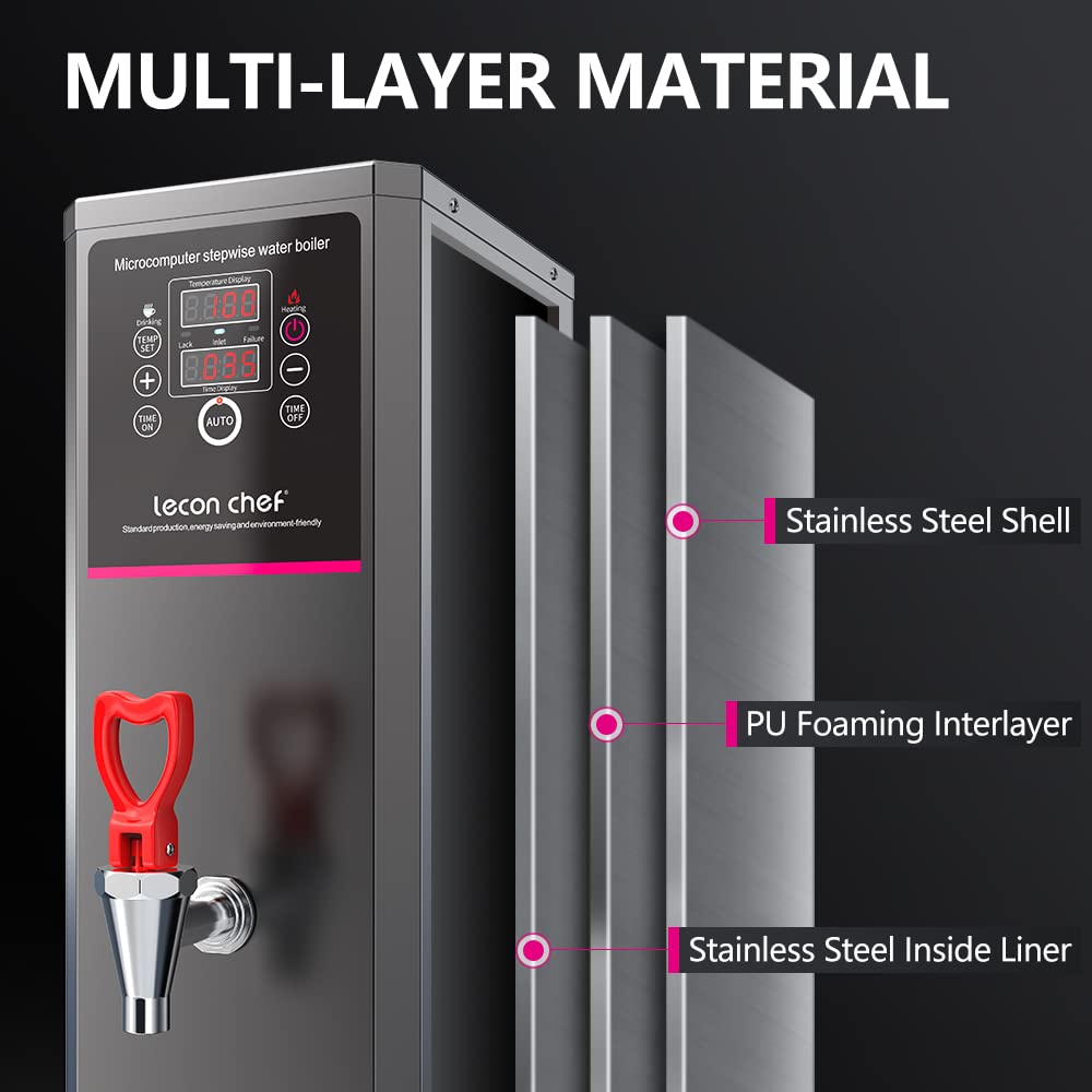 Water Boiler Eletric Commercial Hot Water Dispenser Countertop with Filter Black Automatic 15L 1500W Fast Heating for Restaurant, Home, Office