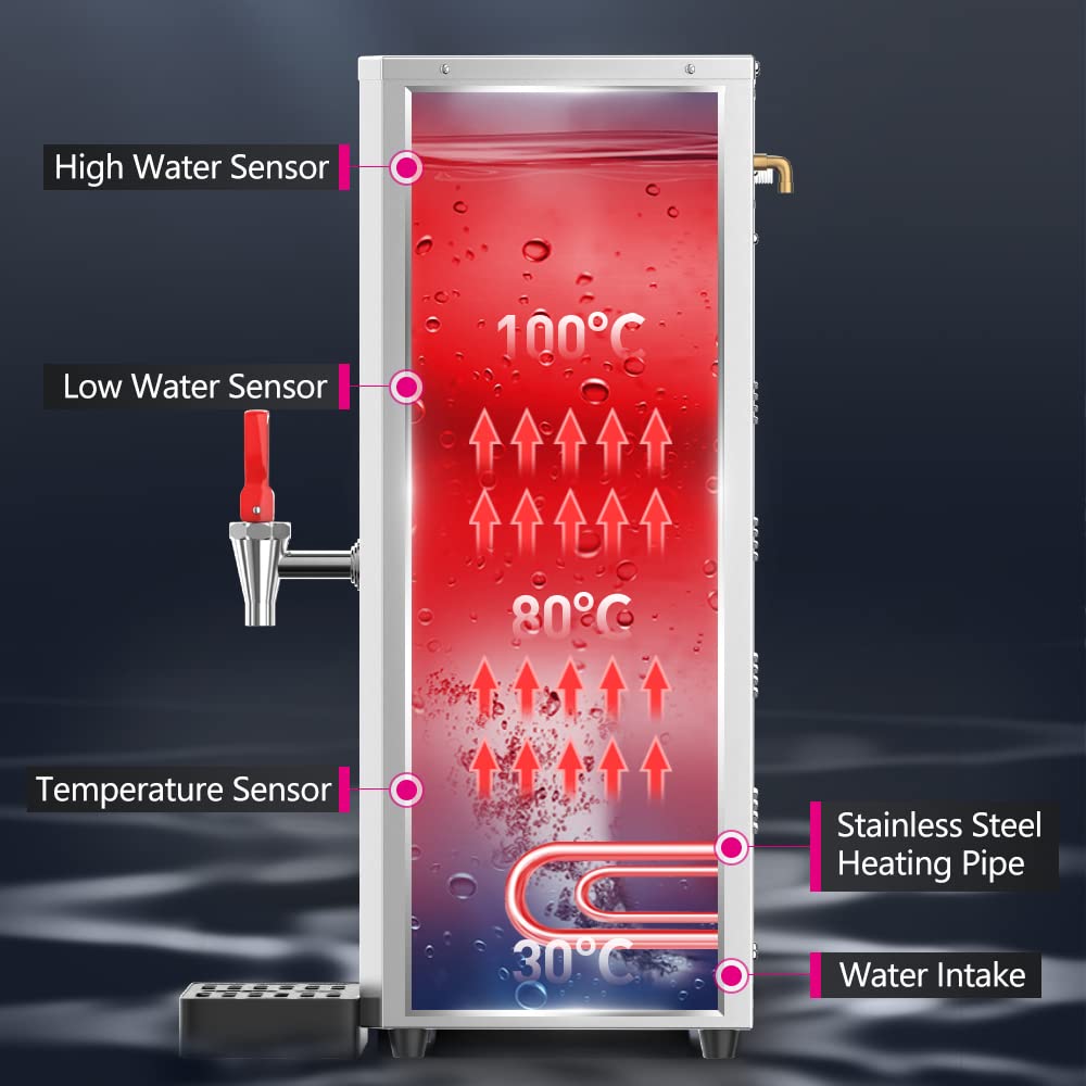 Water Boiler Eletric Commercial Hot Water Dispenser Countertop with Filter Black Automatic 15L 1500W Fast Heating for Restaurant, Home, Office
