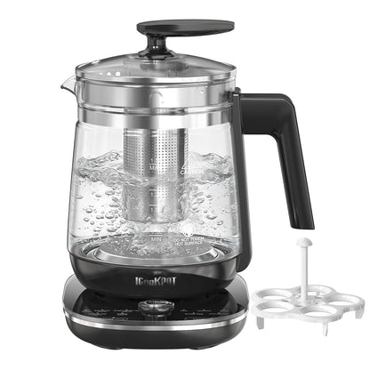 1200w Electric Kettle, 1.5L Borosilicate Glass tea kettle, Hot water kettle electric for Coffee or Tea, BPA Free, Auto Shut-Off, Stainless Steel, Fast Boil, Black