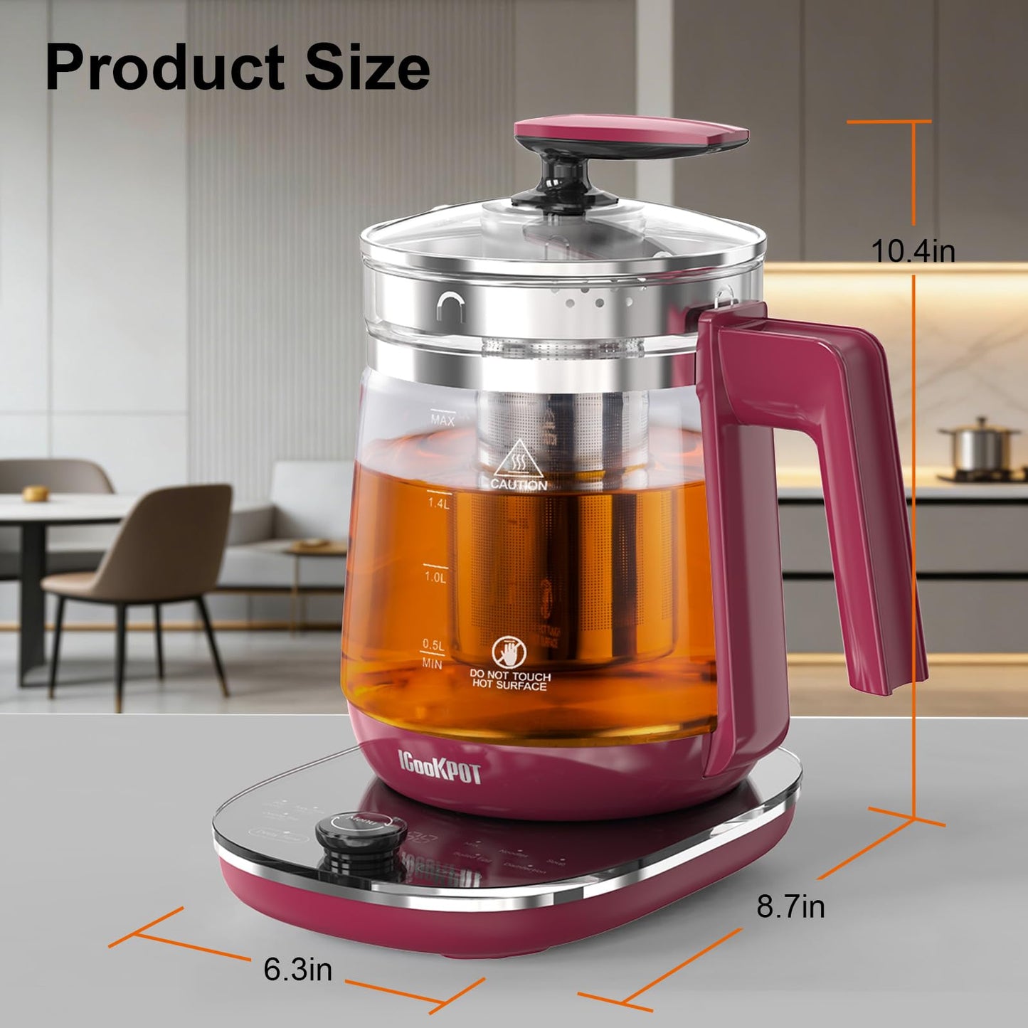 1200w Electric Kettle, 1.5L Borosilicate Glass tea kettle, Hot water kettle electric for Coffee or Tea, BPA Free, Auto Shut-Off, Stainless Steel, Fast Boil, Black