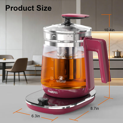 1200w Electric Kettle, 1.5L Borosilicate Glass tea kettle, Hot water kettle electric for Coffee or Tea, BPA Free, Auto Shut-Off, Stainless Steel, Fast Boil, Black