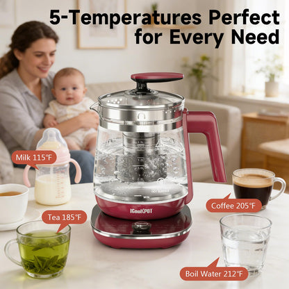 1200w Electric Kettle, 1.5L Borosilicate Glass tea kettle, Hot water kettle electric for Coffee or Tea, BPA Free, Auto Shut-Off, Stainless Steel, Fast Boil, Black