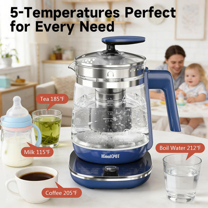 1200w Electric Kettle, 1.5L Borosilicate Glass tea kettle, Hot water kettle electric for Coffee or Tea, BPA Free, Auto Shut-Off, Stainless Steel, Fast Boil, Black
