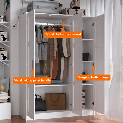 Fenghua Lizhi 3 Doors Wooden Wardrobe Closet Armoire, White Storage Cabinet for Hanging Clothes, Bedroom Large Capacity Freestanding Armoire,Wood Wardrobe Combination with Shelves (2drawer, White)