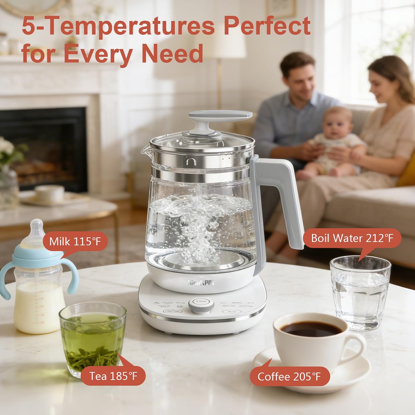 1200w Electric Kettle, 1.5L Borosilicate Glass tea kettle, Hot water kettle electric for Coffee or Tea, BPA Free, Auto Shut-Off, Stainless Steel, Fast Boil, Black