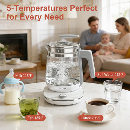 1200w Electric Kettle, 1.5L Borosilicate Glass tea kettle, Hot water kettle electric for Coffee or Tea, BPA Free, Auto Shut-Off, Stainless Steel, Fast Boil, Black