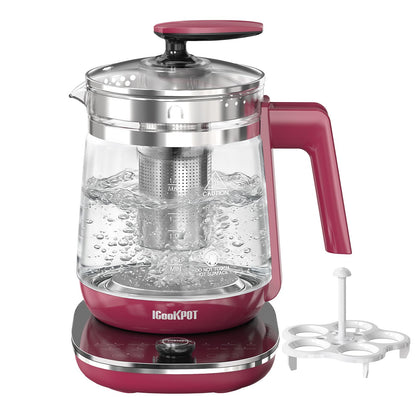 1200w Electric Kettle, 1.5L Borosilicate Glass tea kettle, Hot water kettle electric for Coffee or Tea, BPA Free, Auto Shut-Off, Stainless Steel, Fast Boil, Black