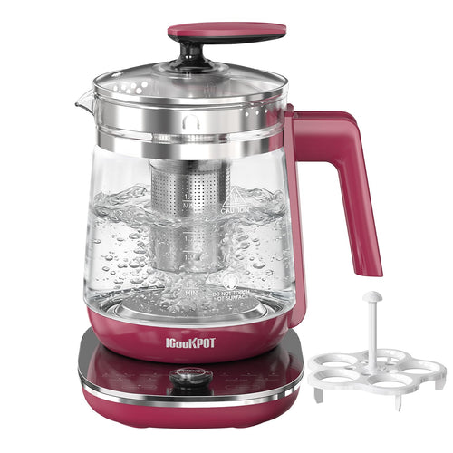 1200w Electric Kettle, 1.5L Borosilicate Glass tea kettle, Hot water kettle electric for Coffee or Tea, BPA Free, Auto Shut-Off, Stainless Steel, Fast Boil, Black