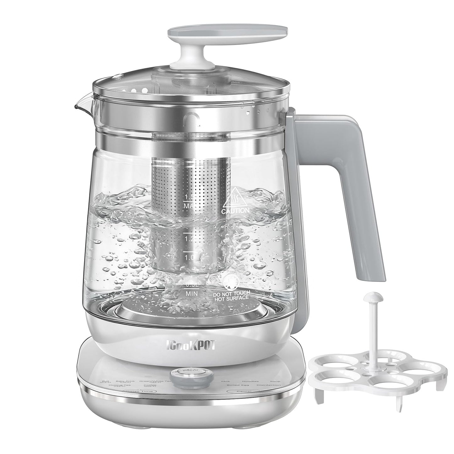 1200w Electric Kettle, 1.5L Borosilicate Glass tea kettle, Hot water kettle electric for Coffee or Tea, BPA Free, Auto Shut-Off, Stainless Steel, Fast Boil, Black