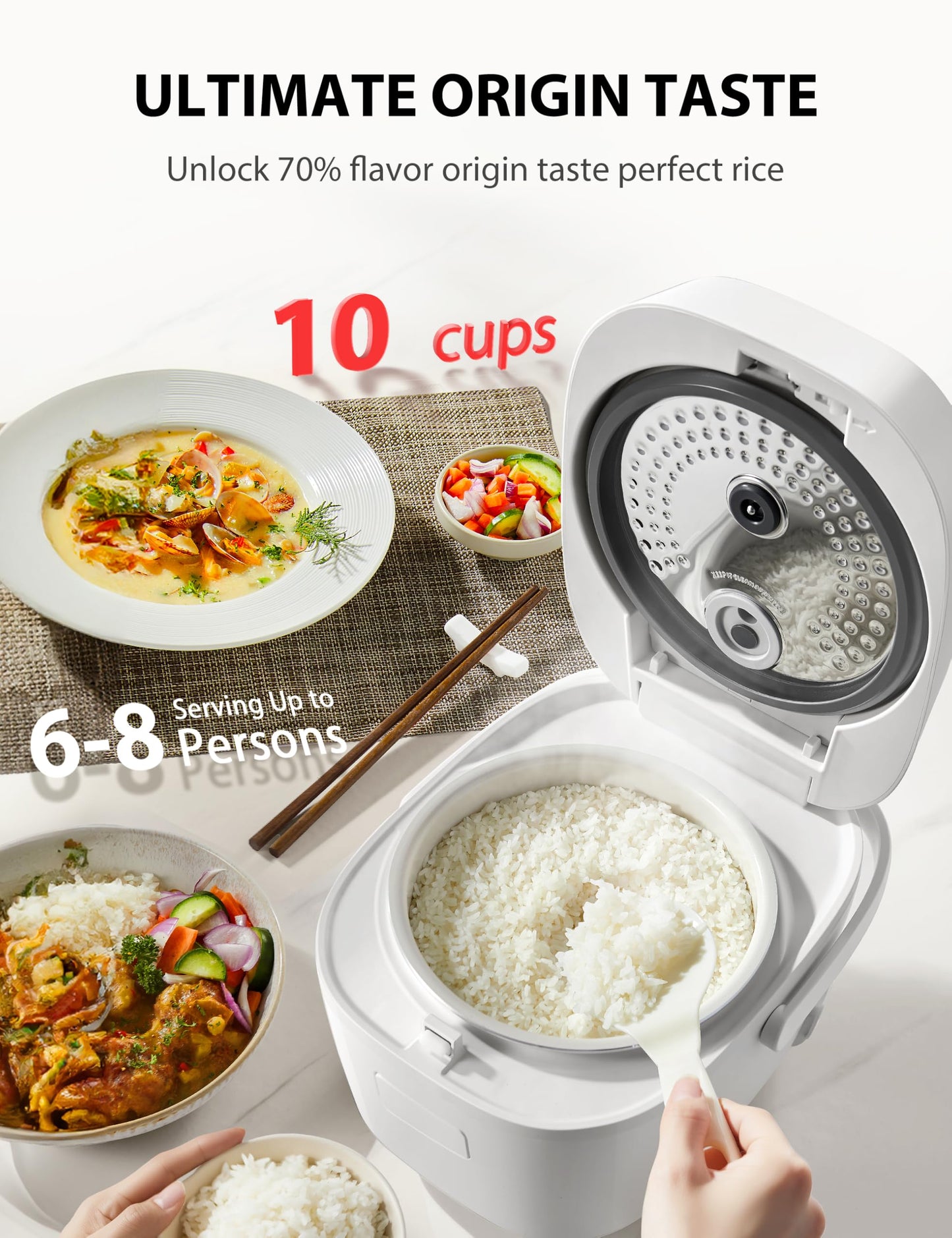 Toshiba Rice Cooker 6 Cup Uncooked – Japanese Rice Cooker with Fuzzy Logic Technology, 7 Cooking Functions, Digital Display, 2 Delay Timers and Auto Keep Warm, Non-Stick Inner Pot, White