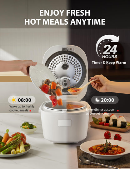 Toshiba Rice Cooker 6 Cup Uncooked – Japanese Rice Cooker with Fuzzy Logic Technology, 7 Cooking Functions, Digital Display, 2 Delay Timers and Auto Keep Warm, Non-Stick Inner Pot, White
