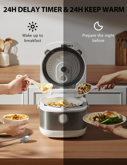 Toshiba Rice Cooker 6 Cup Uncooked – Japanese Rice Cooker with Fuzzy Logic Technology, 7 Cooking Functions, Digital Display, 2 Delay Timers and Auto Keep Warm, Non-Stick Inner Pot, White