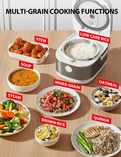 Toshiba Rice Cooker 6 Cup Uncooked – Japanese Rice Cooker with Fuzzy Logic Technology, 7 Cooking Functions, Digital Display, 2 Delay Timers and Auto Keep Warm, Non-Stick Inner Pot, White