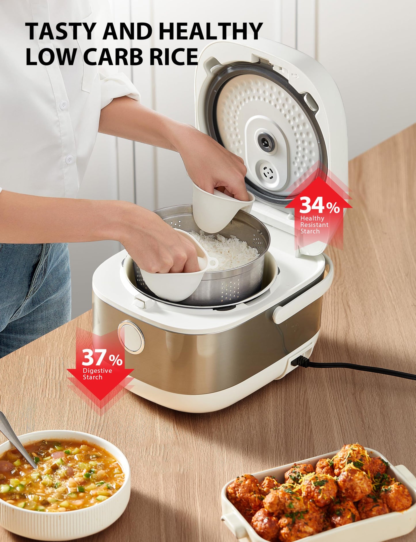 Toshiba Rice Cooker 6 Cup Uncooked – Japanese Rice Cooker with Fuzzy Logic Technology, 7 Cooking Functions, Digital Display, 2 Delay Timers and Auto Keep Warm, Non-Stick Inner Pot, White
