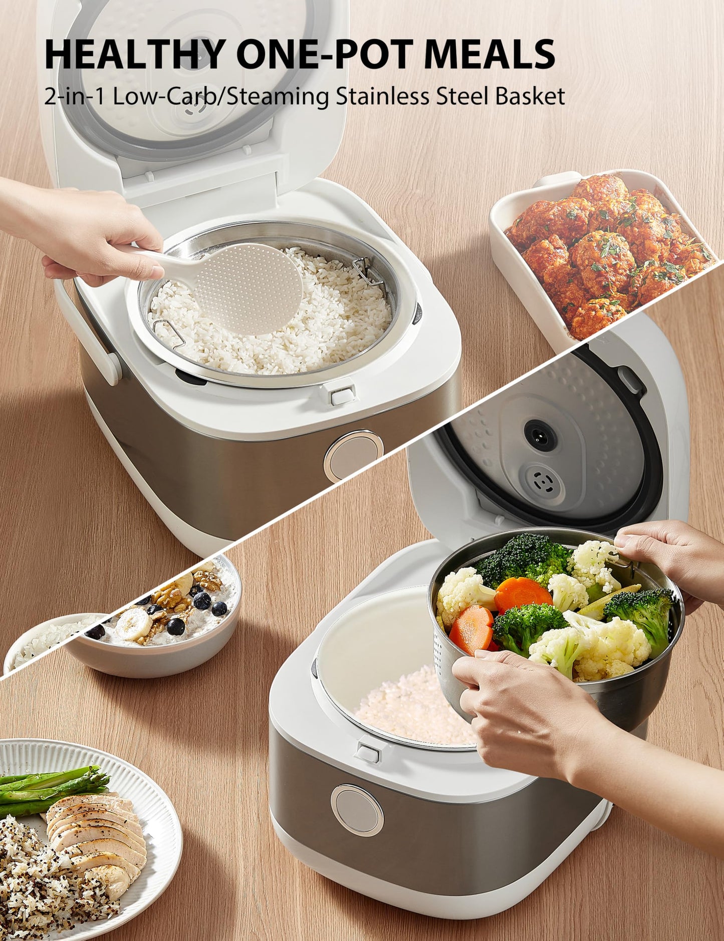 Toshiba Rice Cooker 6 Cup Uncooked – Japanese Rice Cooker with Fuzzy Logic Technology, 7 Cooking Functions, Digital Display, 2 Delay Timers and Auto Keep Warm, Non-Stick Inner Pot, White