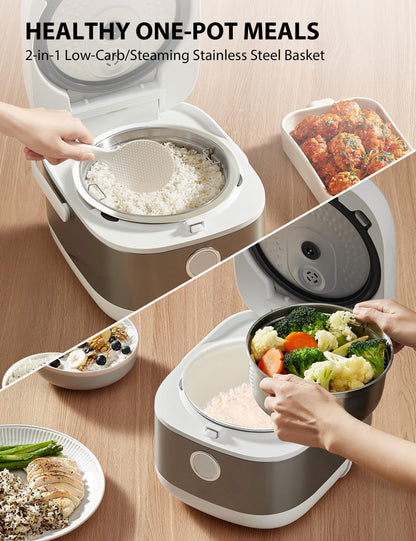 Toshiba Rice Cooker 6 Cup Uncooked – Japanese Rice Cooker with Fuzzy Logic Technology, 7 Cooking Functions, Digital Display, 2 Delay Timers and Auto Keep Warm, Non-Stick Inner Pot, White